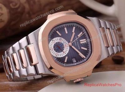 High Quality  Patek Philippe Nautilus 2 Tone Replica Watches -Rose Gold Black Face 